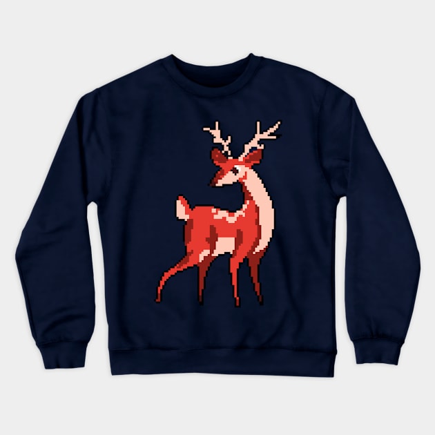 Elegant Antlers: Pixel Art Deer Design for Fashionable Attire Crewneck Sweatshirt by Pixel.id